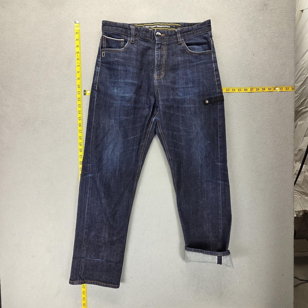 Selvedge Jeans Mens 33x30 Blue National Geographic Zip Fly Medium Wash Denim